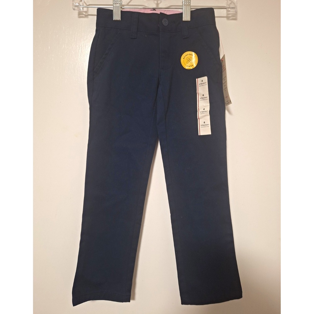 Cat & Jack Girls Navy Straight Uniform Pants Size 4 Adjustable Waist Stretch